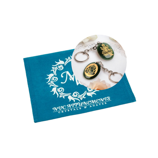 Pair of Ganeshji & Laxmiji Engraved on Jade Stone Keychain