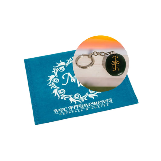 Trishakti Symbol Engraved on Jade Stone Keychain