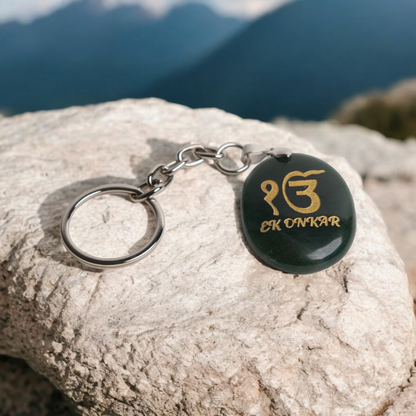 EK Onkar Symbol Engraved on Jade Stone Keychain
