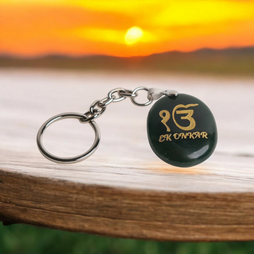 EK Onkar Symbol Engraved on Jade Stone Keychain