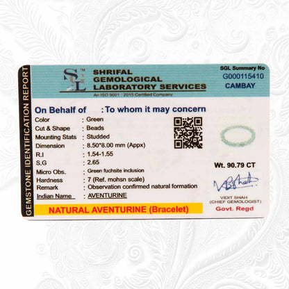 Green Aventurine Bracelet Certificate