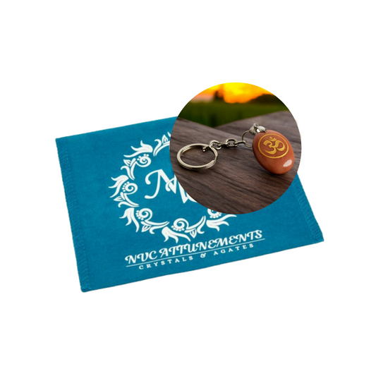 OM Symbol Engraved on Red Jasper Stone Keychain