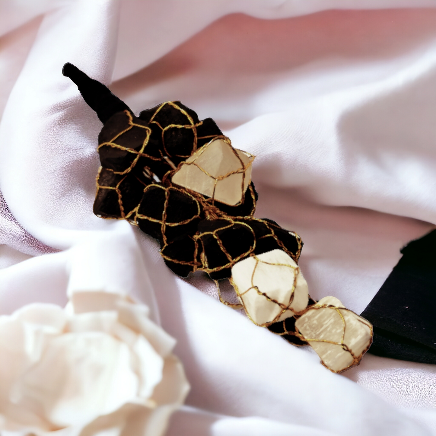 Black Tourmaline with Selenite Natural Crystal Stone Hanging