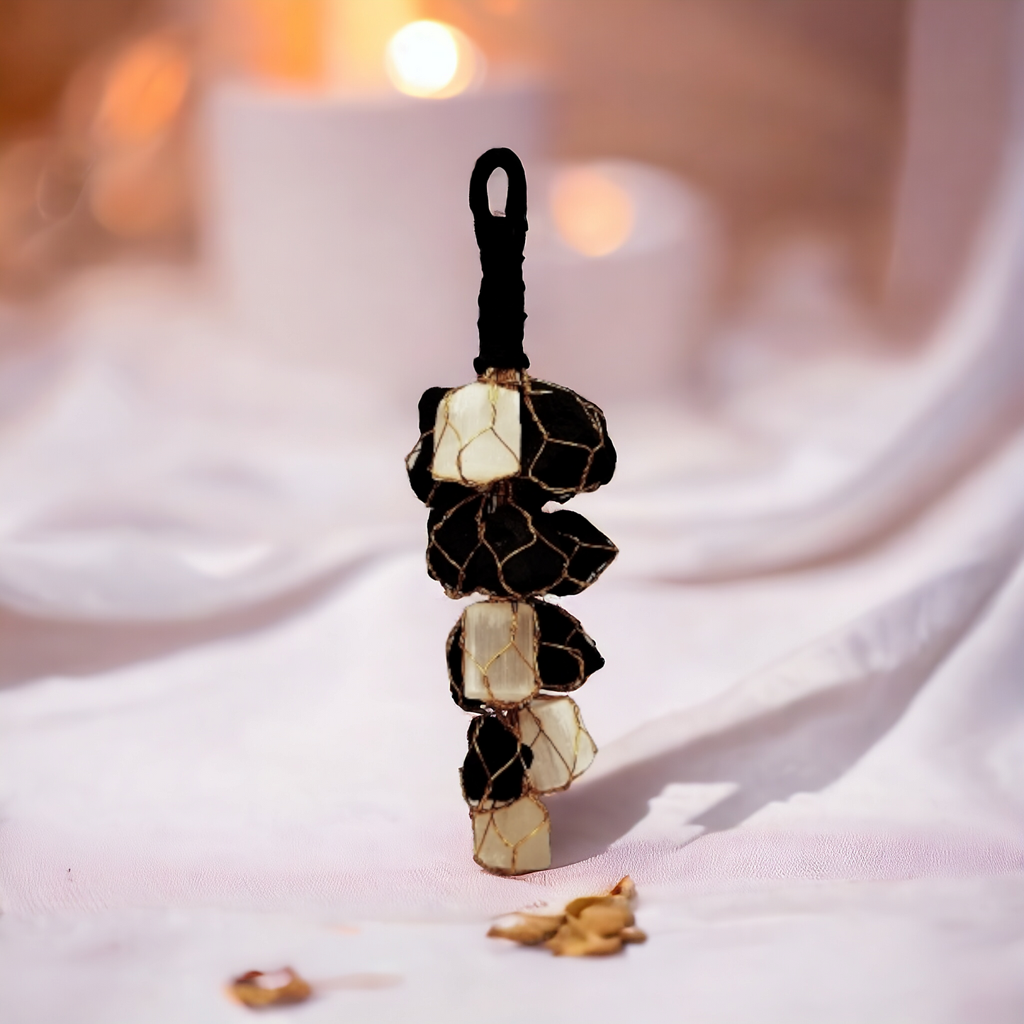 Black Tourmaline with Selenite Natural Crystal Stone Hanging