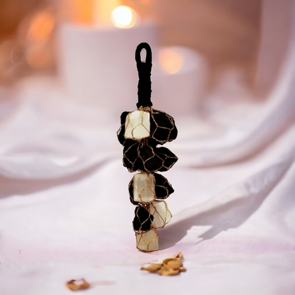 Black Tourmaline with Selenite Natural Crystal Stone Hanging