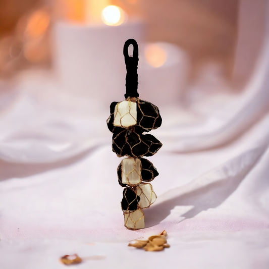 Black Tourmaline with Selenite Natural Crystal Stone Hanging