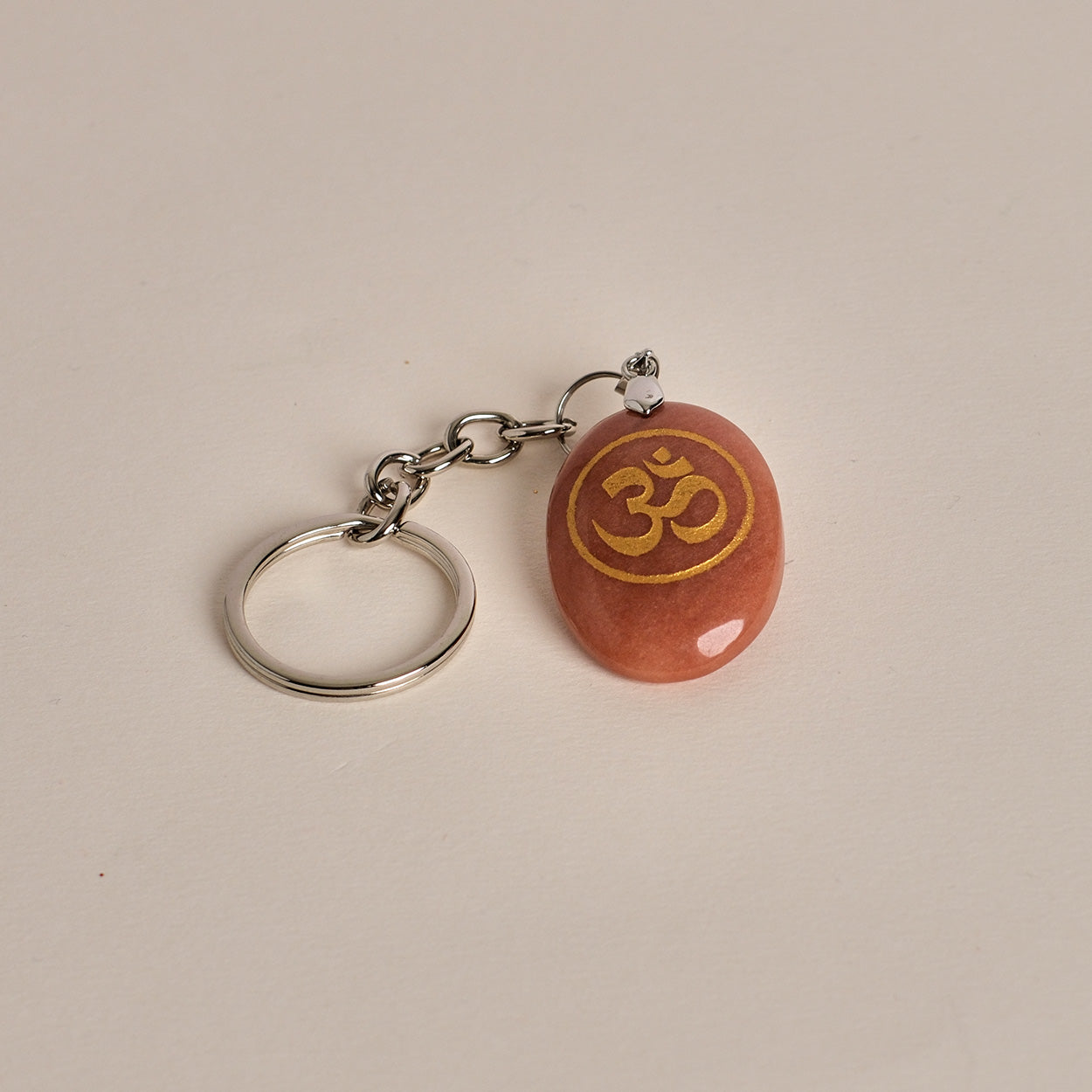 OM Symbol Engraved on Red Jasper Stone Keychain