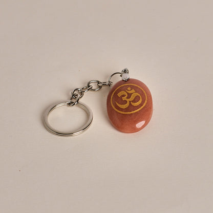 OM Symbol Engraved on Red Jasper Stone Keychain