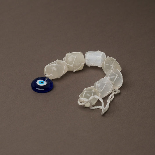 Selenite with Evil Eye Natural Crystal Stone Wall Hanging